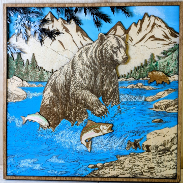 Bear and salmon wall hanging