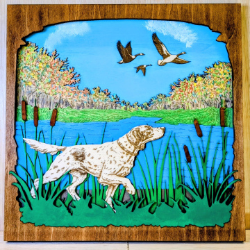 Bird dog and geese wall hanging