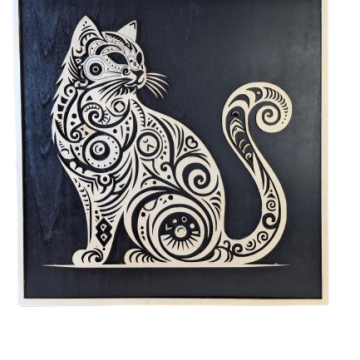Reverse Cat wall hanging, black background