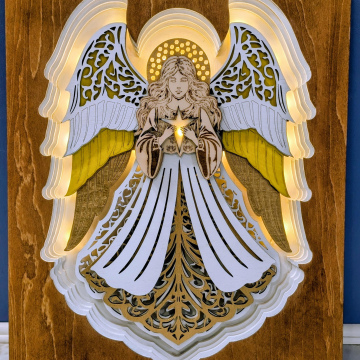 Angel, Laser cut pattern, lighted backlit wall hanging
