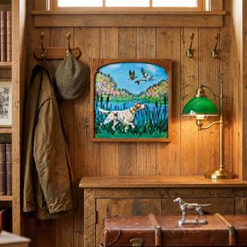 Bird dog and geese wall hanging