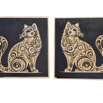 Pair Cat wall hangings with black background